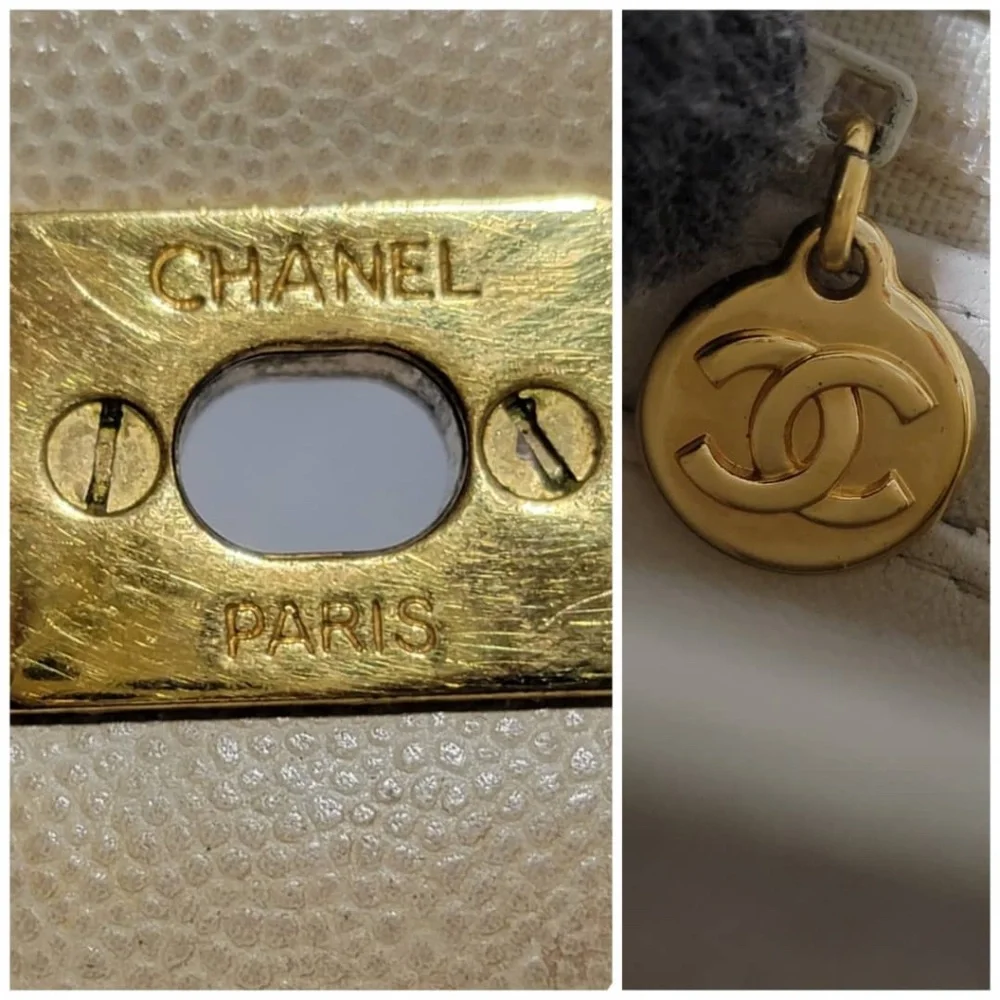 Authentic CHANEL Vintage Caviar Beige Flap Bag Beige Cream 24k Gold